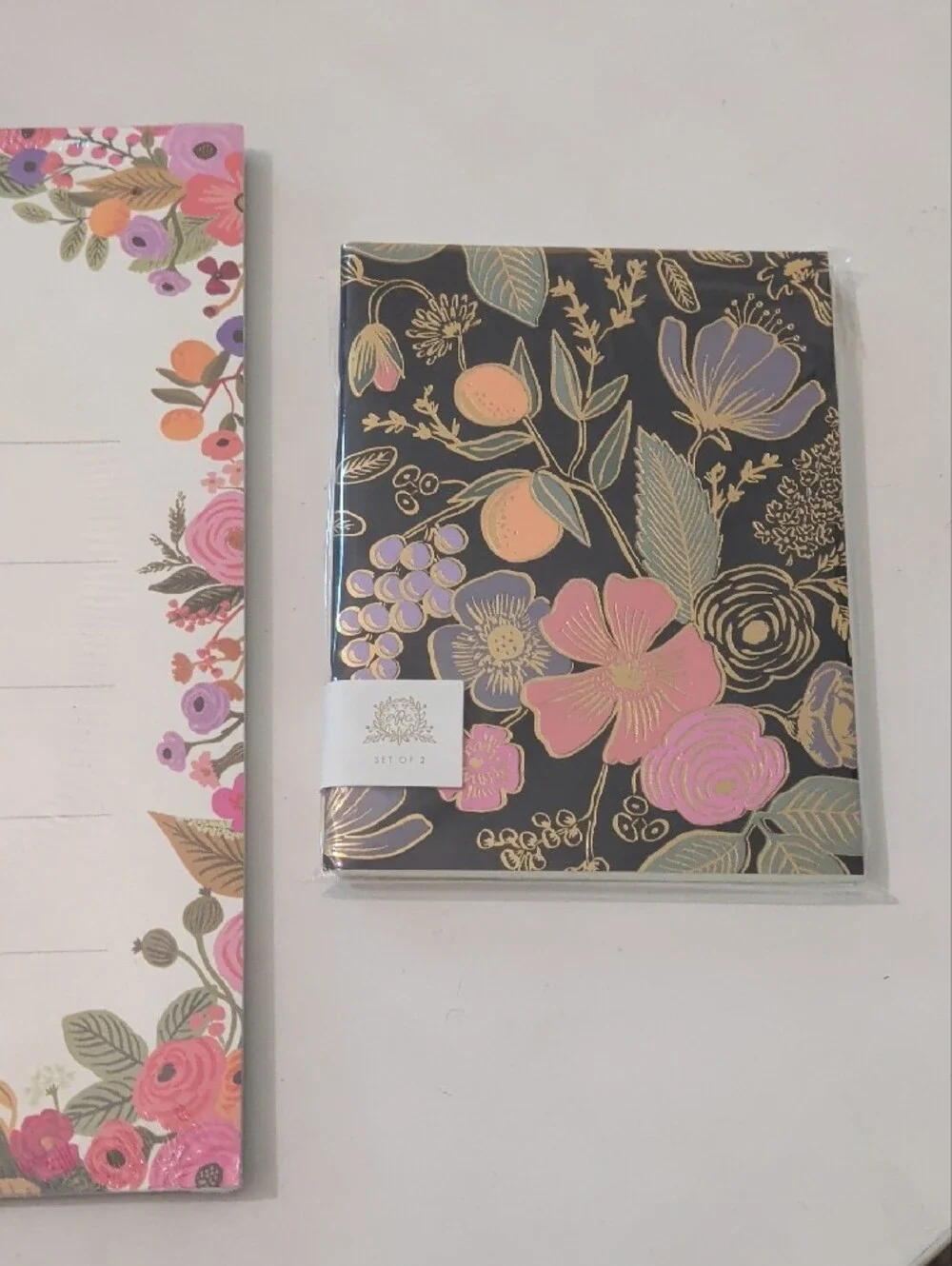 Rifle Paper Co. Black Floral Notebook Set with Pink, Purple and Gold Foil